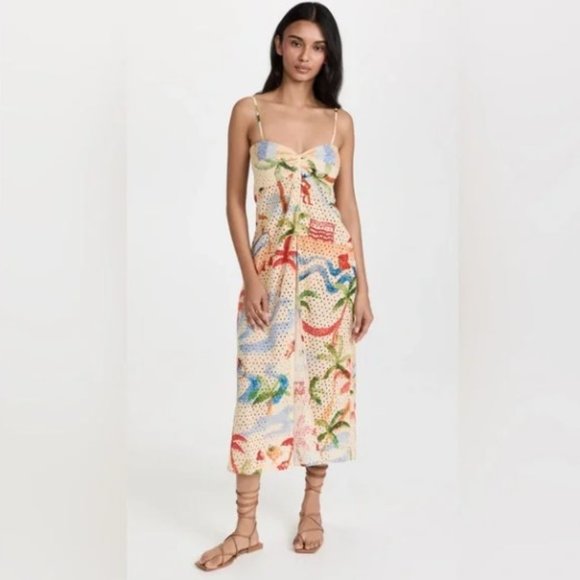 NEW Anthropologie | Farm Rio Copacabana Cover Up Dress Tropical Eyelet Maxi - Picture 7 of 7